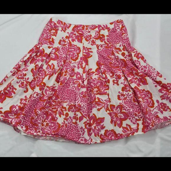 Zara Basic White Pink Orange Floral A-Line Flare Skirt Cotton Size L - Picture 1 of 8